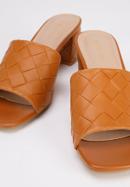 Papuci de damă din piele ecologică împletită, cu toc, maro, 94-DP-203-5-35, Fotografie 7