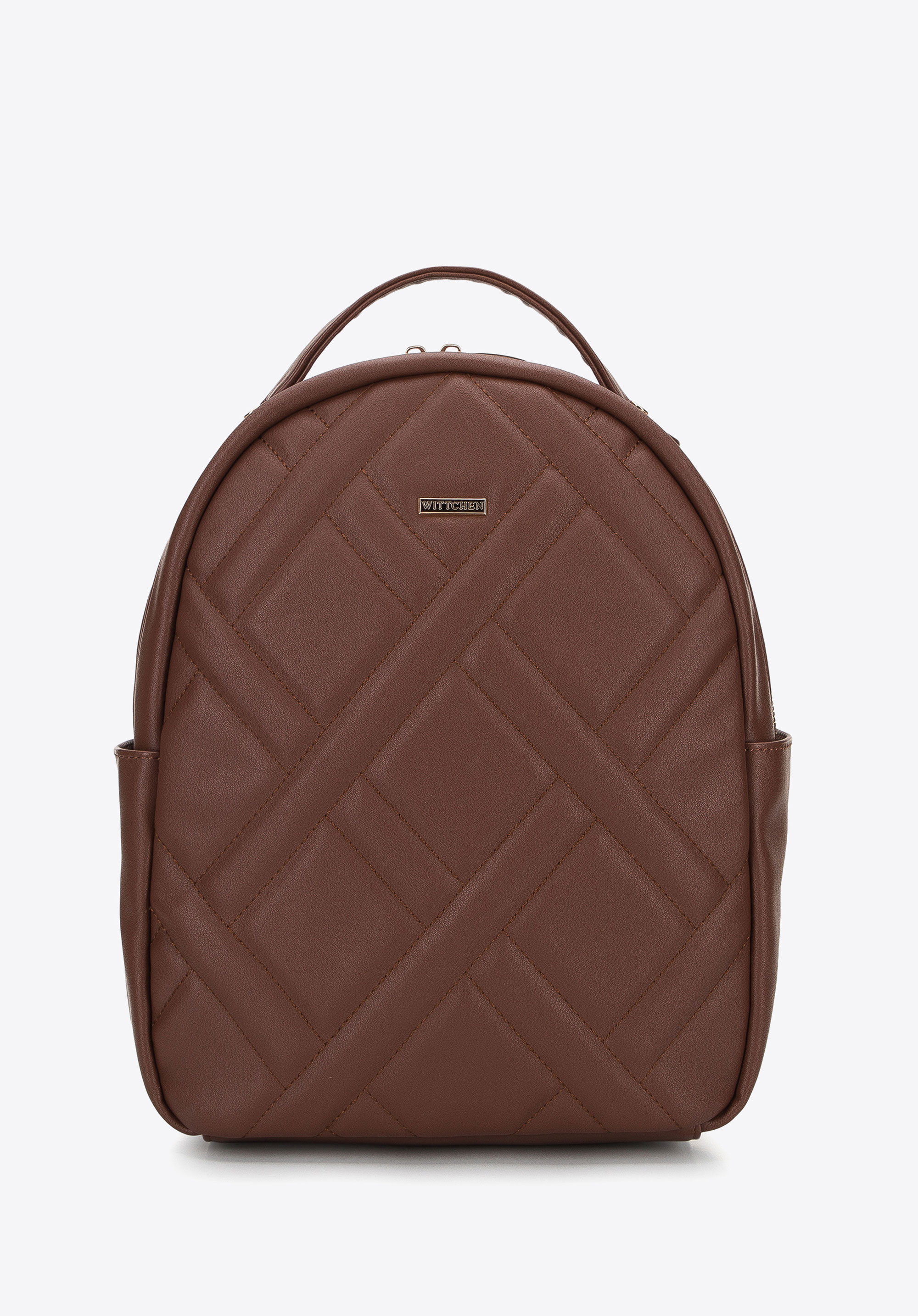 Rucsac de damă din piele ecologică cu matlasare geometrică, maro, 95-4Y-504-4, Fotografie 1