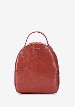 Rucsac din piele artificială cu imprimeu croco, maro, 29-4Y-013-3, Fotografie 1