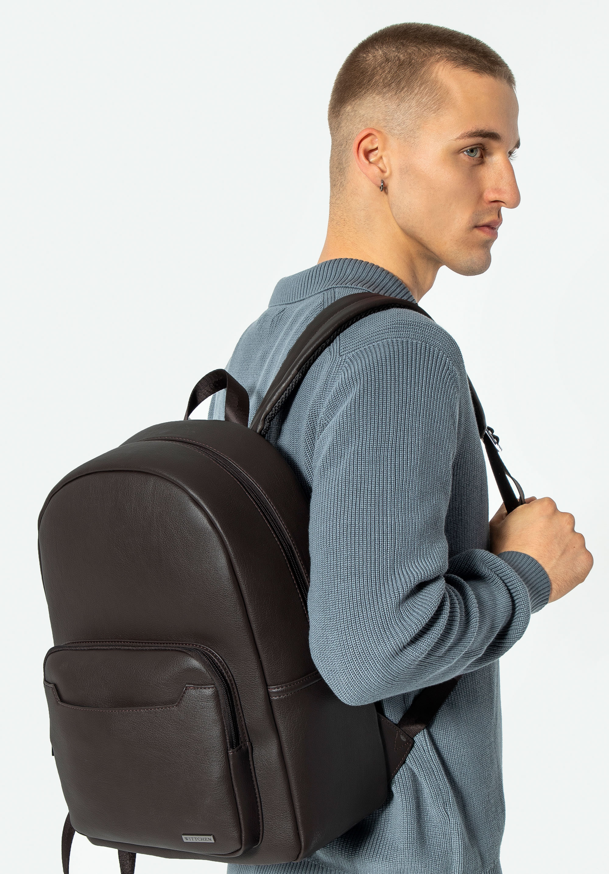 Rucsac pentru laptop 15'''' din piele ecologică, maro, 29-3P-010-4, Fotografie 1