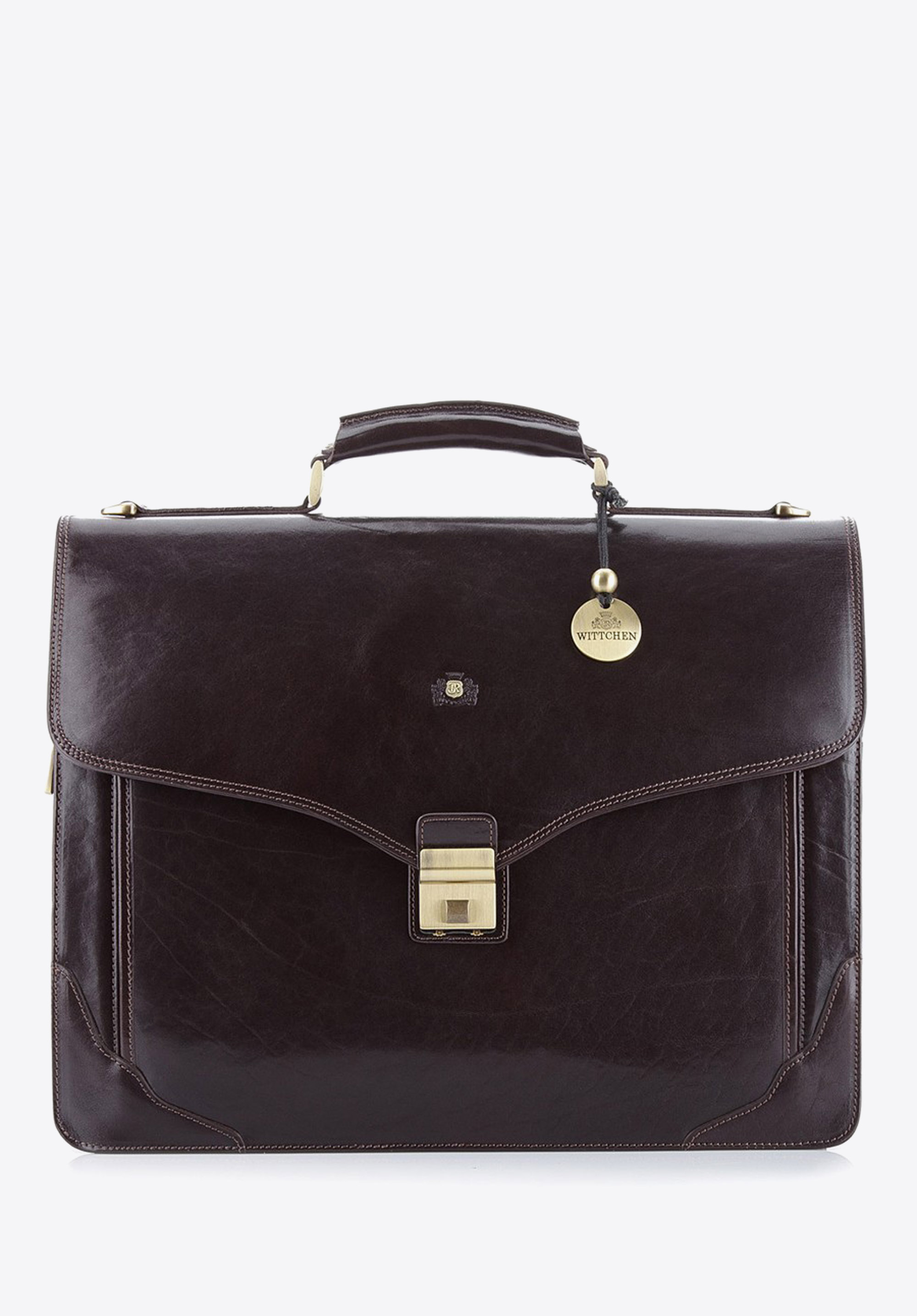 Servietă din piele cu clapă decupată, maro, 39-3-012-1, Fotografie 1