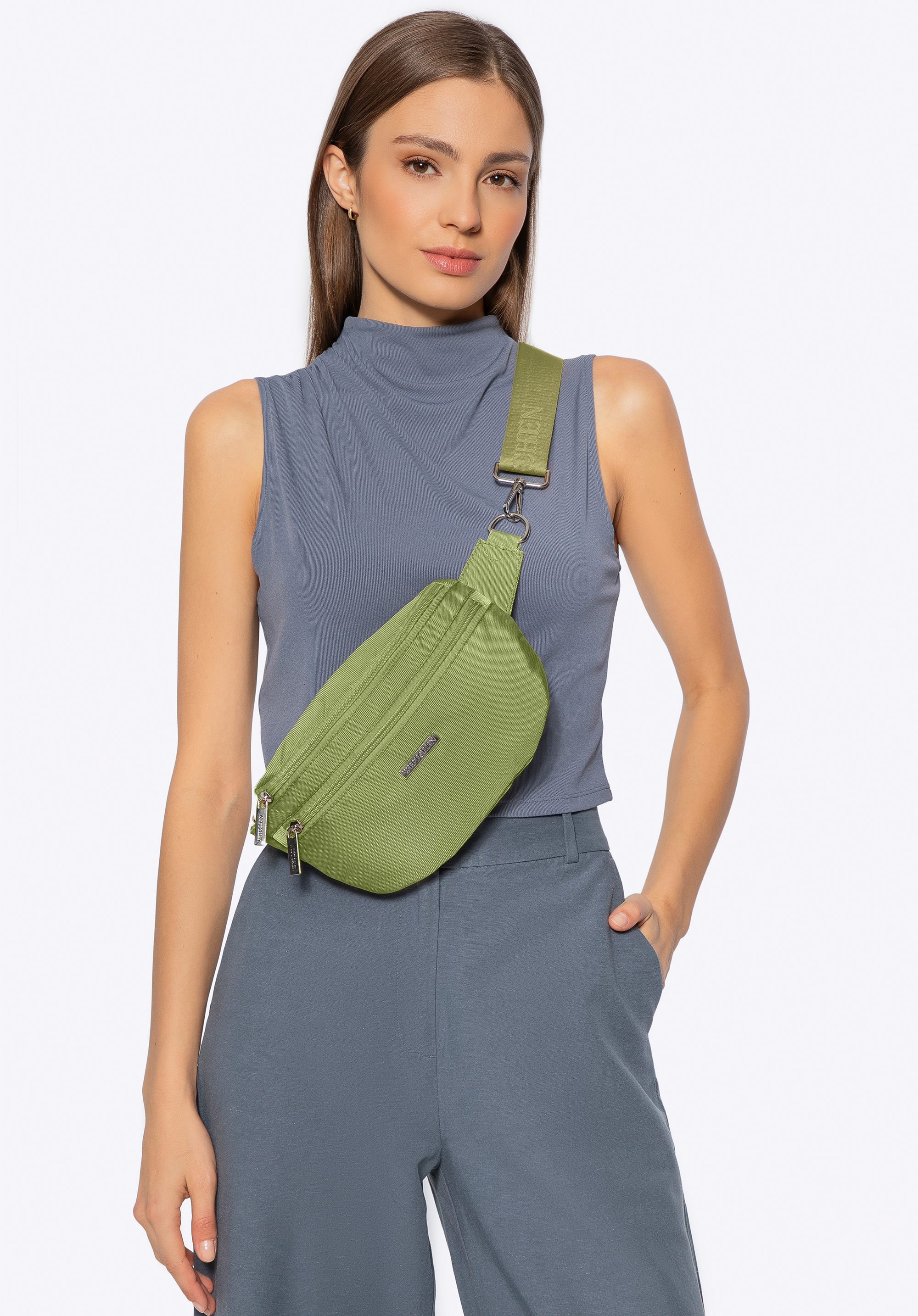 Geantă de talie din poliester cu curea detașabilă, măsliniu, 29-2P-000-80, Fotografie 1