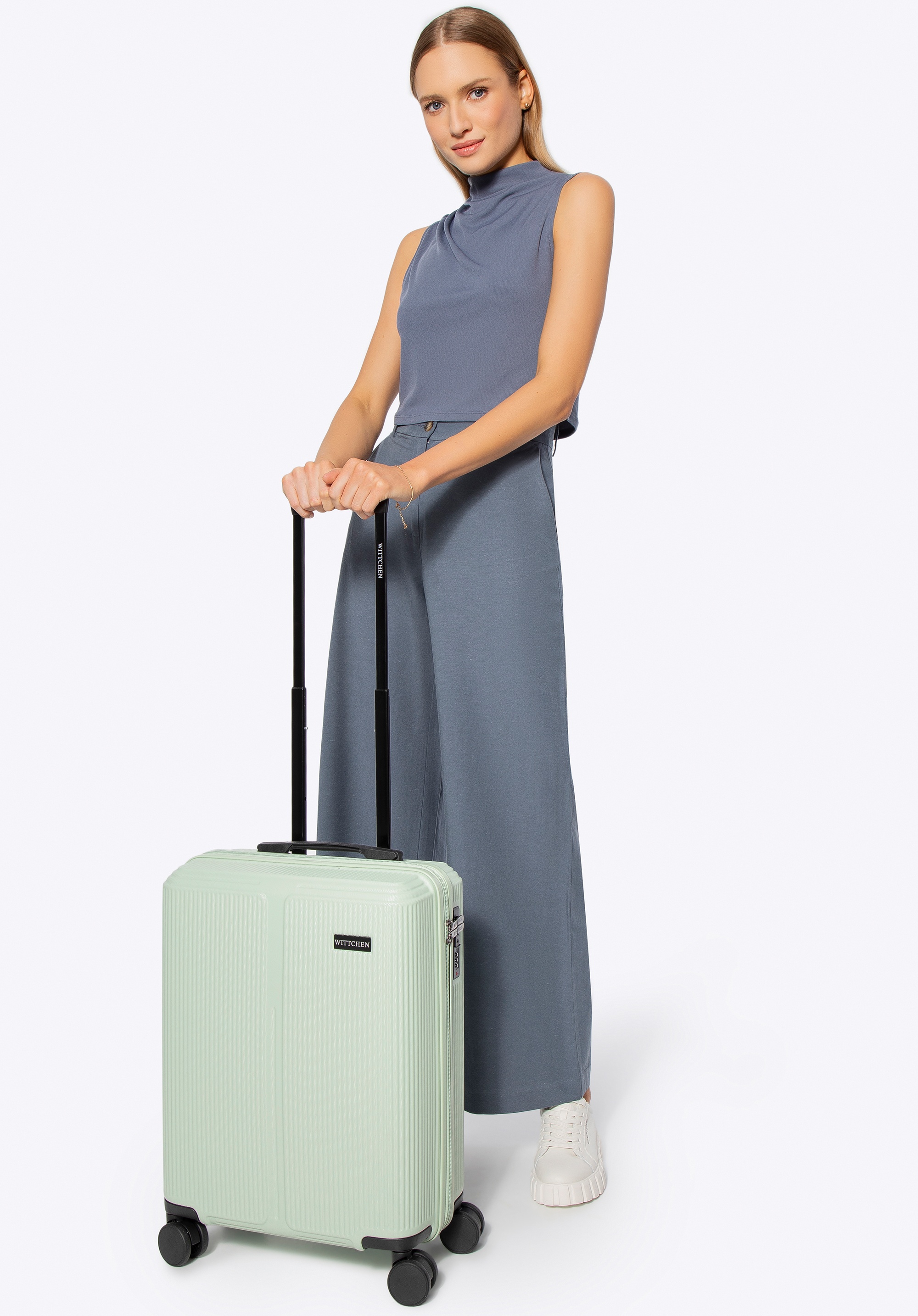 Malý kufr z ABS s jemnými pruhy, máta, 56-3A-601-80P, Obrázek 1