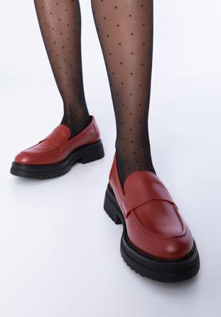 Női bőr platform loafer cipő, meggy piros, 97-D-302-3-38, Fénykép 1