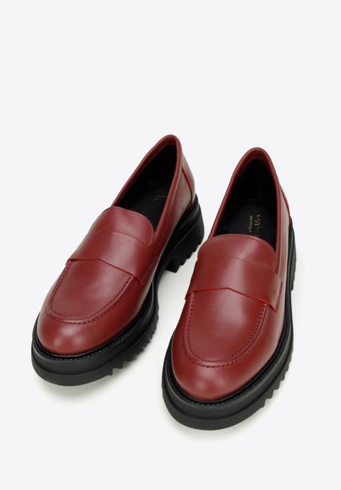 Női bőr platform loafer cipő, meggy piros, 97-D-302-3-41, Fénykép 2