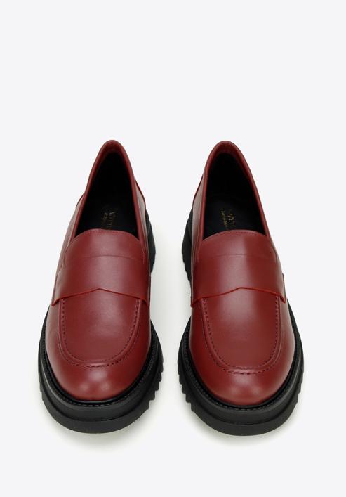 Női bőr platform loafer cipő, meggy piros, 97-D-302-3-41, Fénykép 3