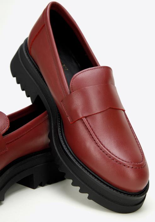 Női bőr platform loafer cipő, meggy piros, 97-D-302-3-39, Fénykép 7