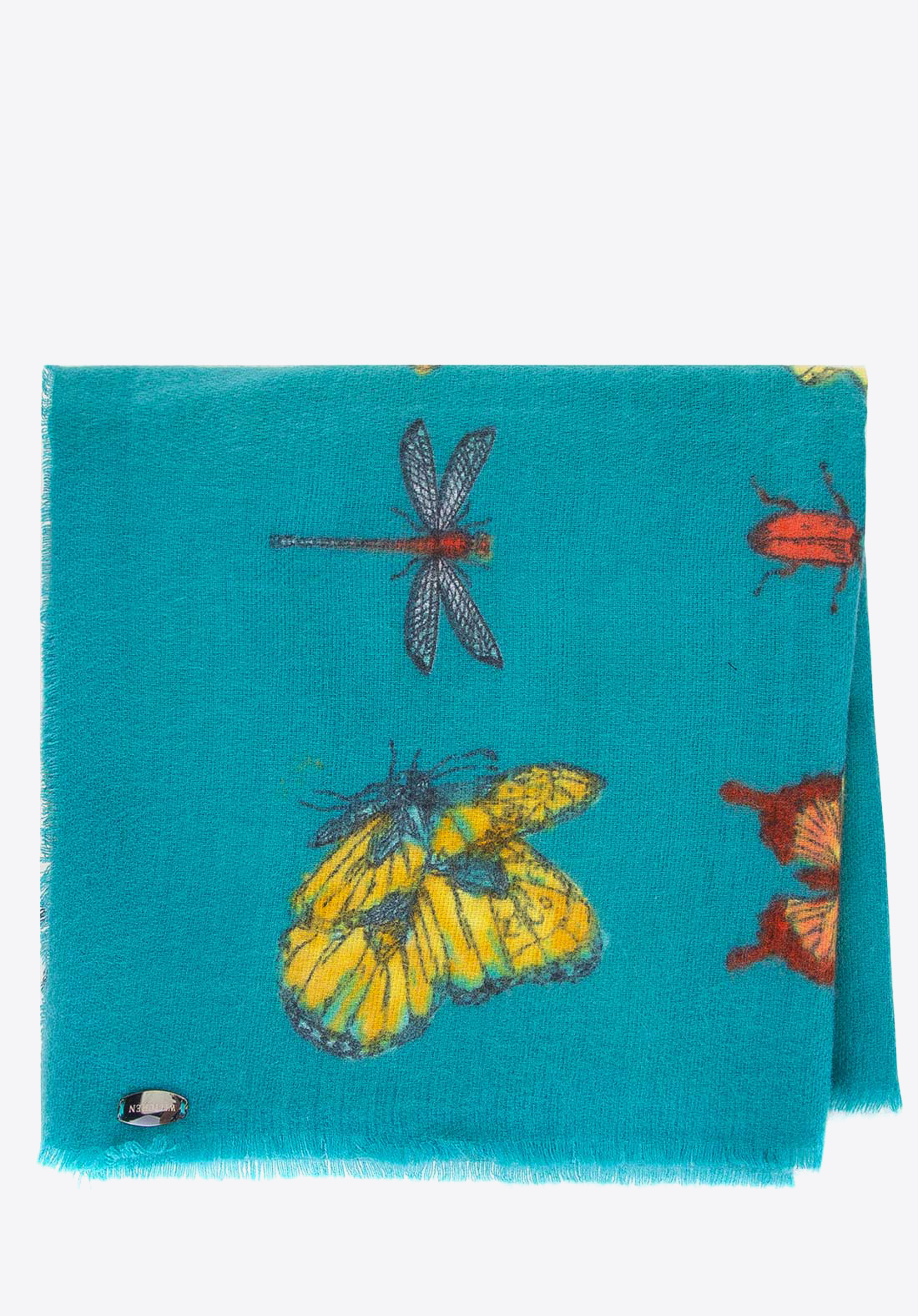 Eșarfă de damă cu model de fluturi, mentă, 91-7D-X23-X3, Fotografie 1