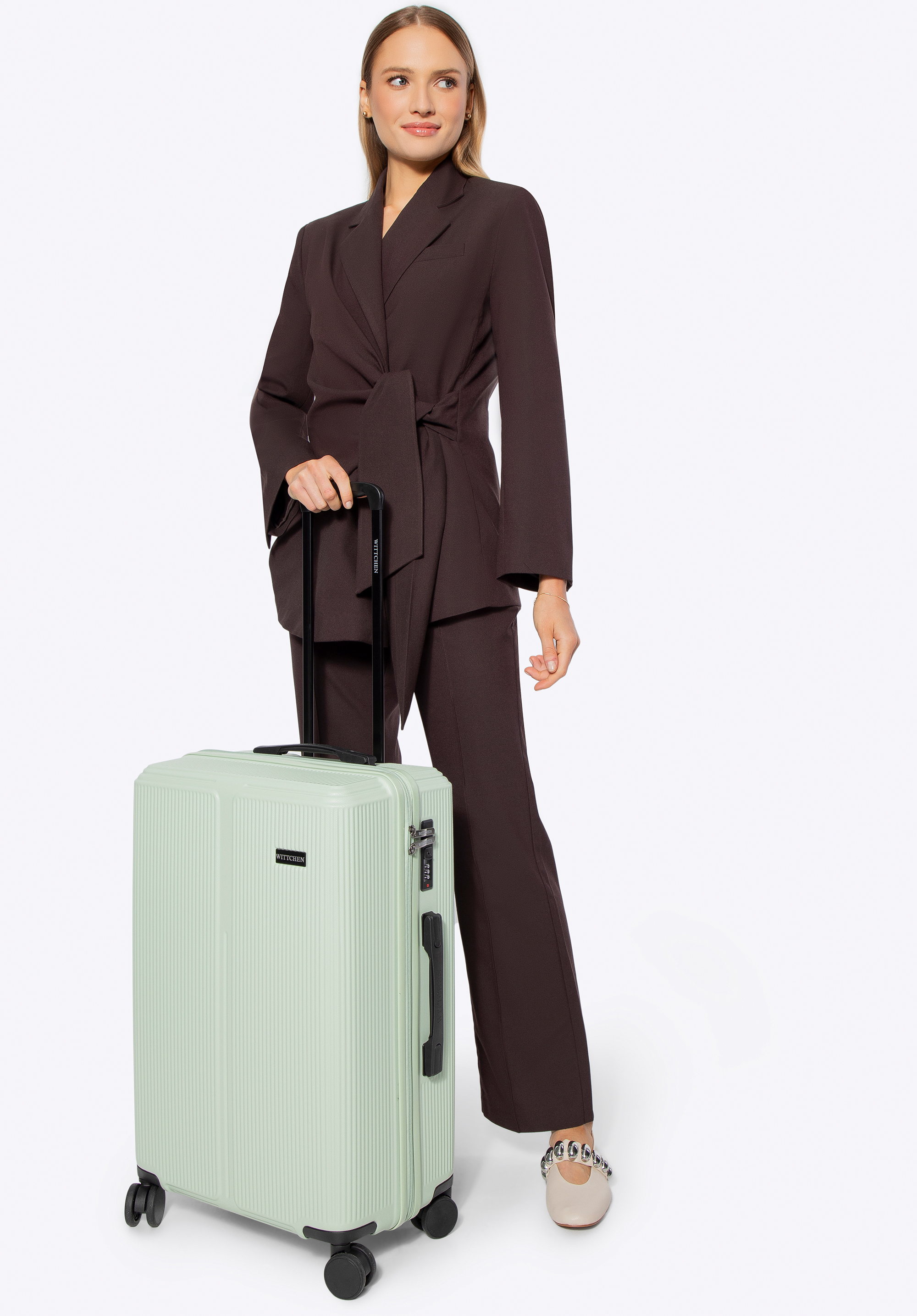 Valiză de dimensiuni medii din ABS cu dungi fine, mentă, 56-3A-602-80P, Fotografie 1