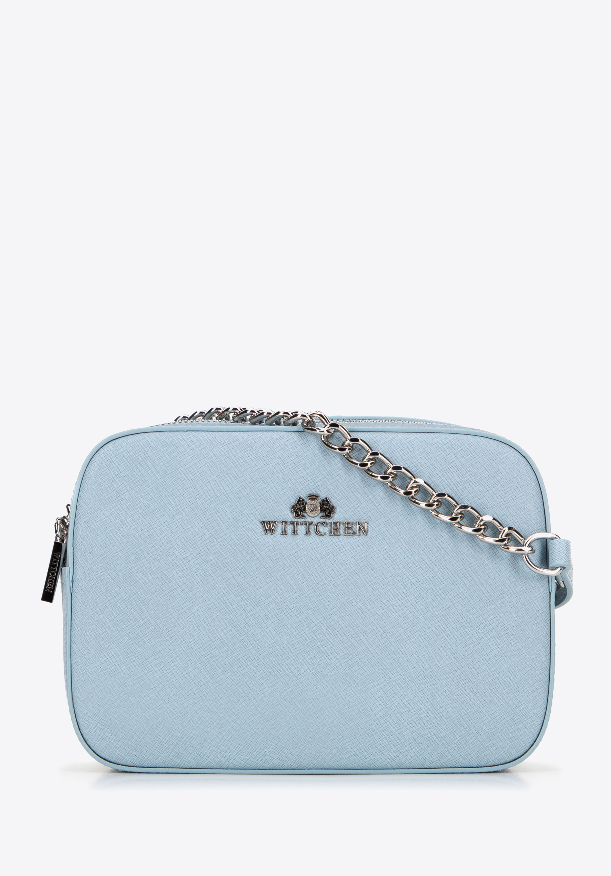 Crossbody kabelka z koženého řetízku Saffiano, modrá, 29-4E-019-N, Obrázek 1