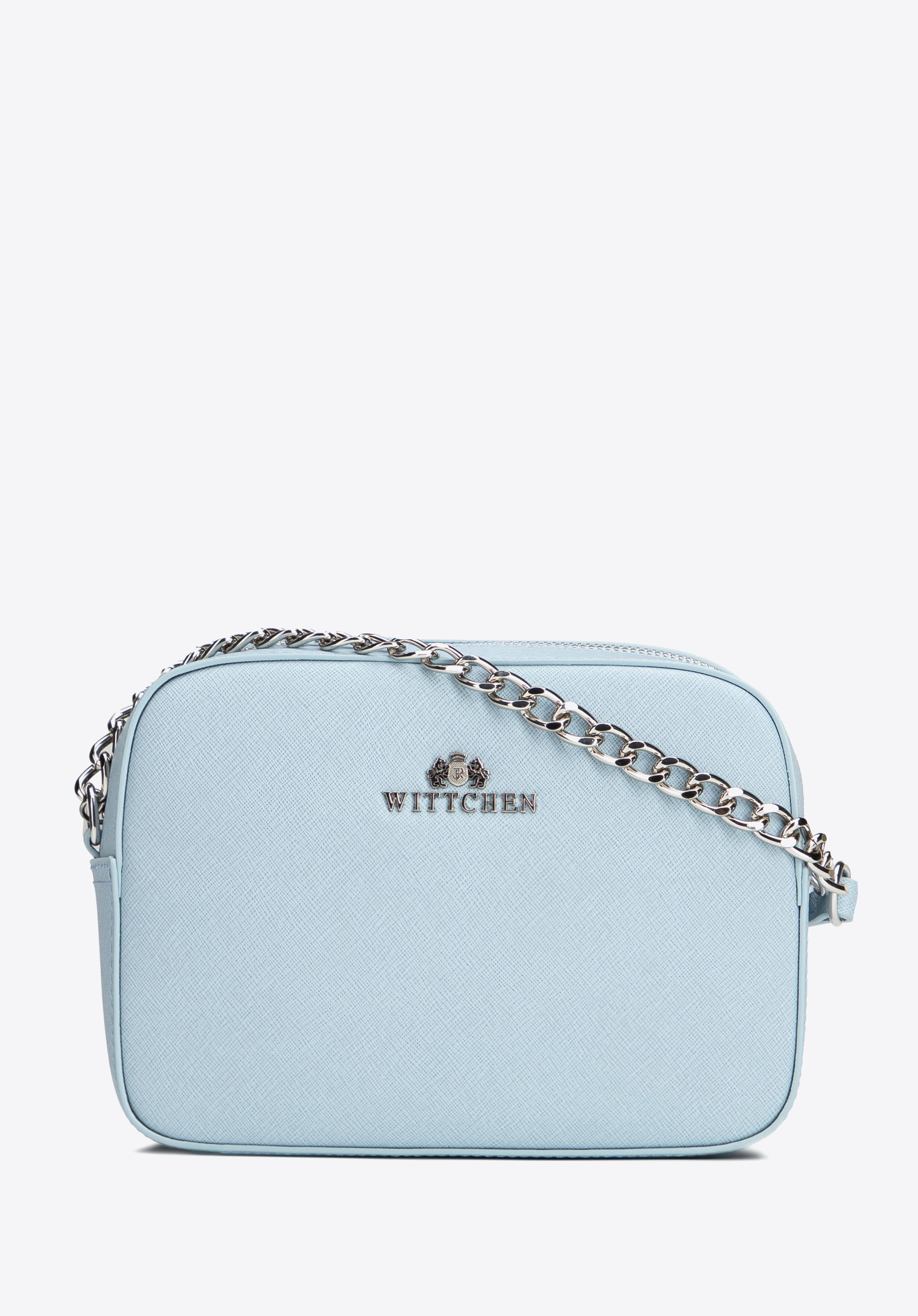 Crossbody kabelka z koženého řetízku Saffiano, modrá, 29-4E-019-N, Obrázek 1