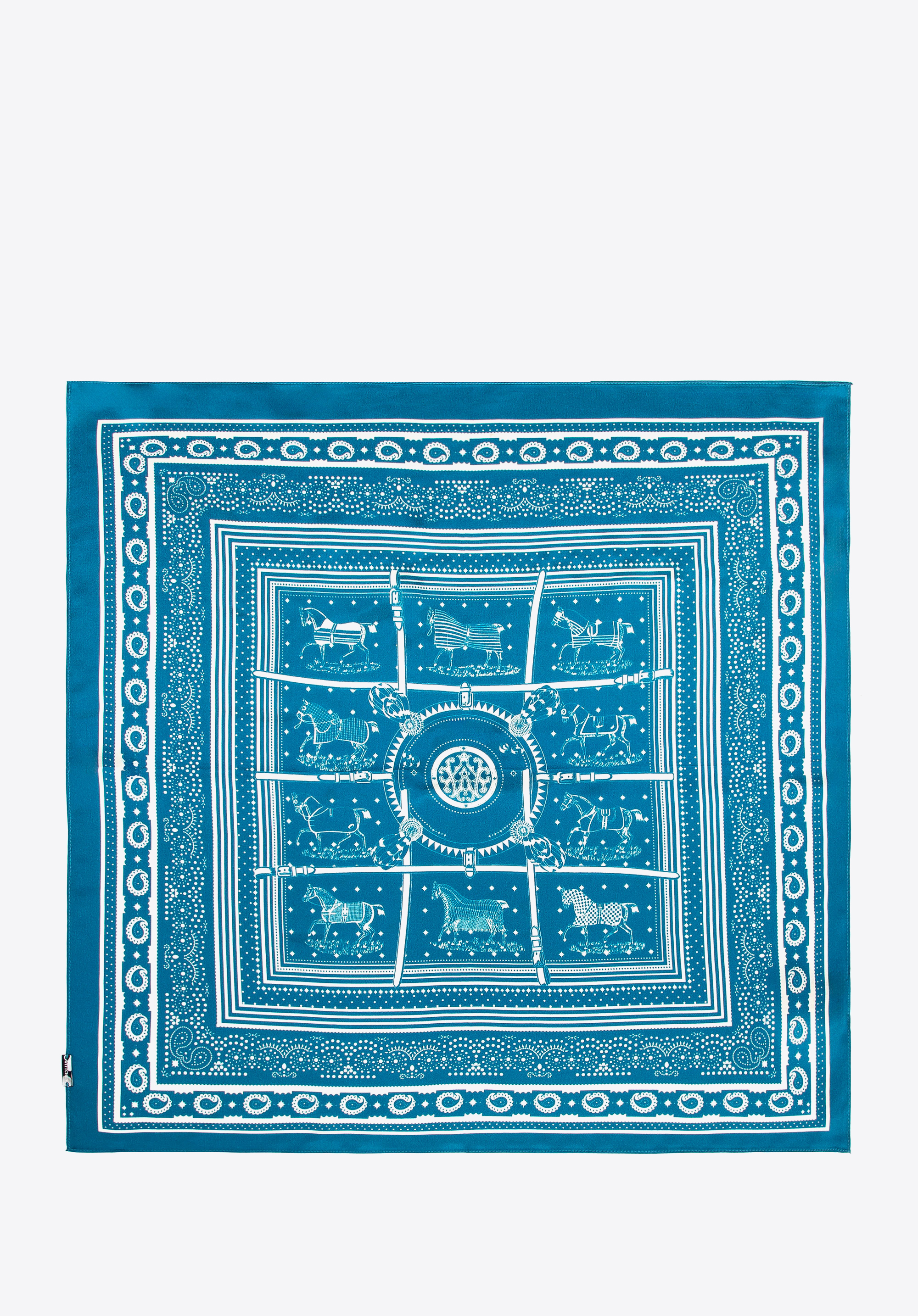 Dámský hedvábný šál s jezdeckým potiskem, modrá, 103-7D-S01-X6, Obrázek 1