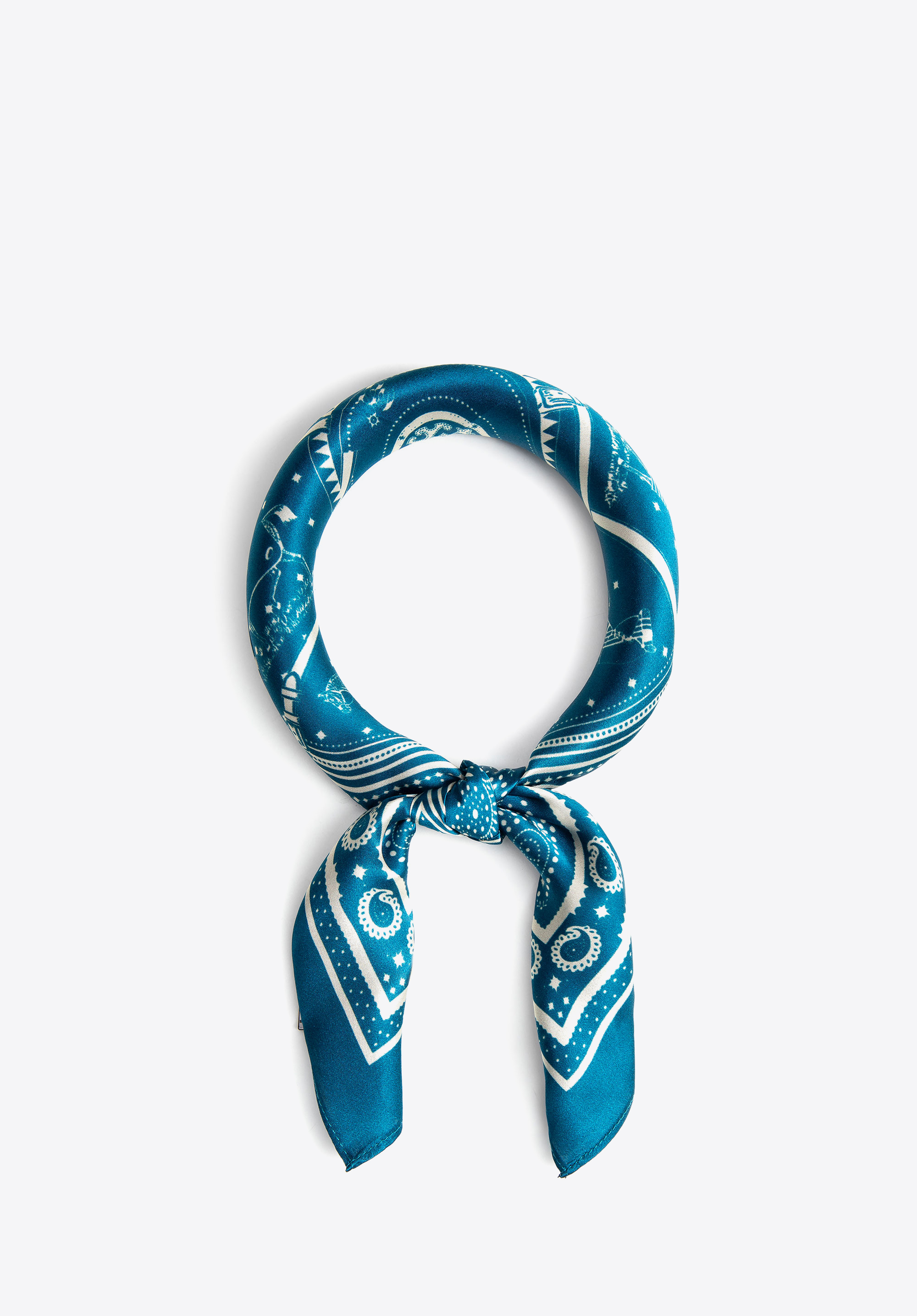 Dámský hedvábný šál s jezdeckým potiskem, modrá, 103-7D-S01-X6, Obrázek 1