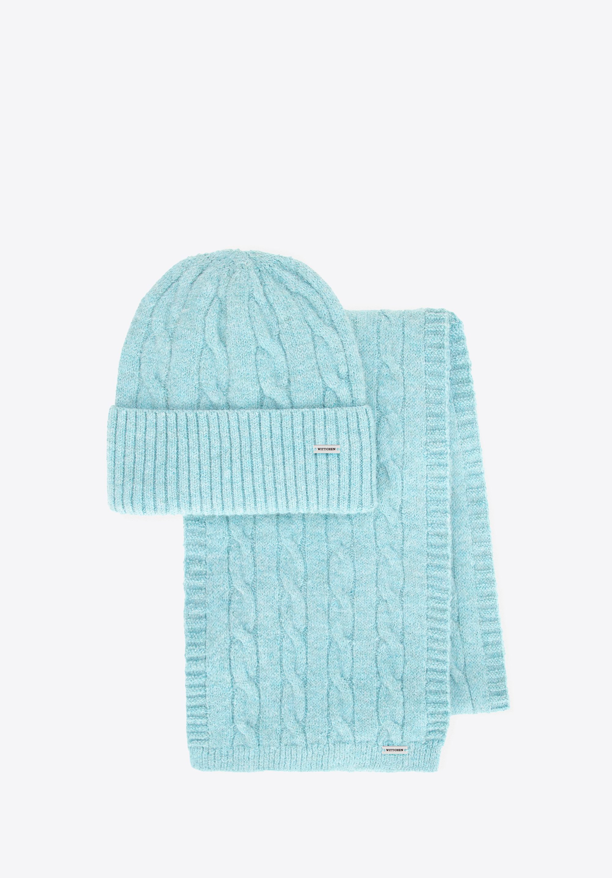 Dámsky zimný set s pleteným vzorom, modrá, 101-SF-020-7, Obrázok 1