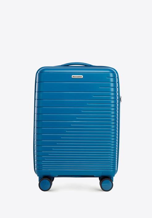 Kabinové zavazadlo z polypropylénu s lesklými pruhy, modrá, 56-3T-161-35, Obrázek 1