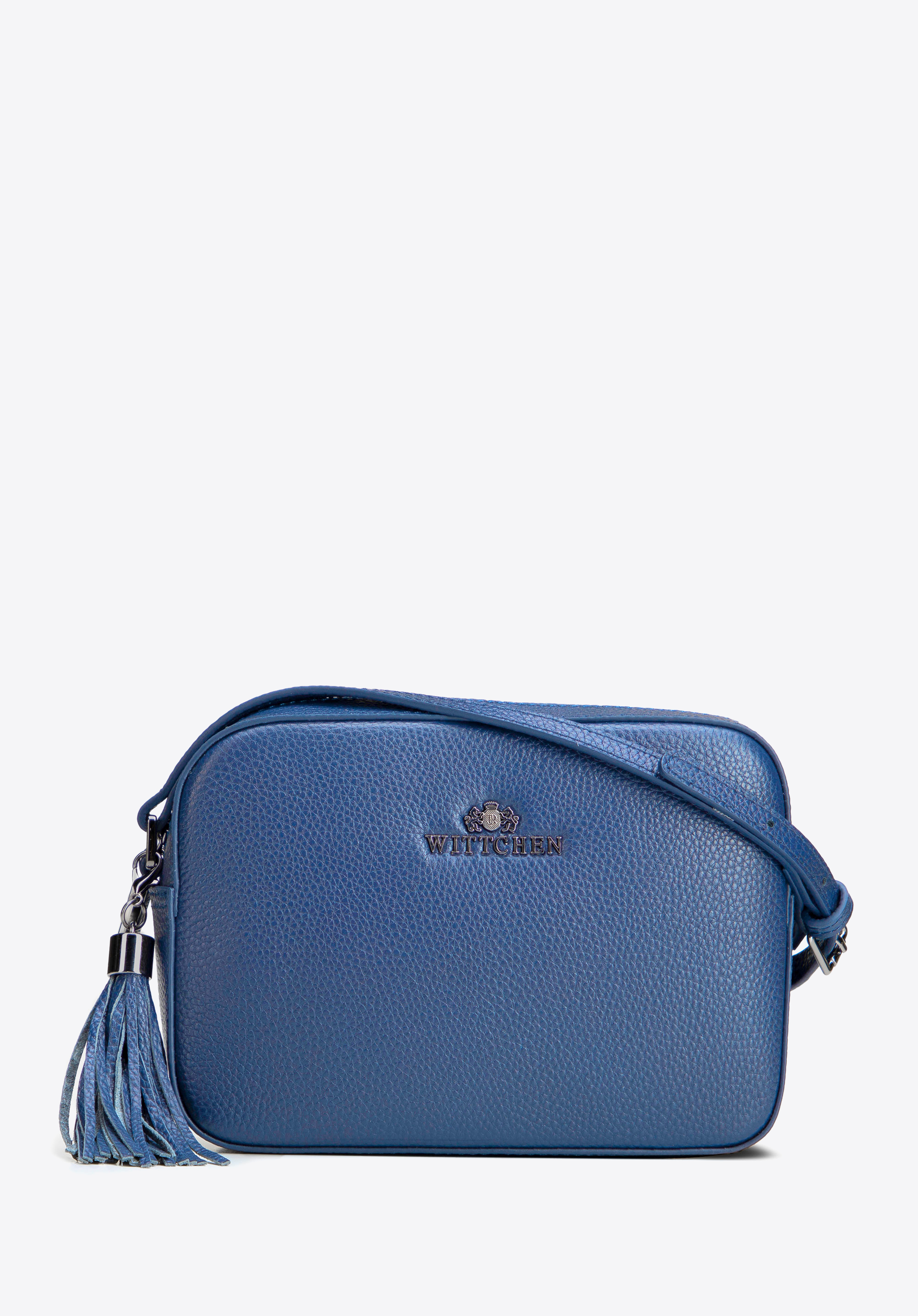 Kožená crossbody kabelka ve tvaru krabice, modrá, 29-4E-014-ZZ, Obrázek 1