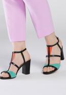 Sandale de damă cu toc, din piele, cu inserții colorate, multicolor, 90-D-404-X-37, Fotografie 3