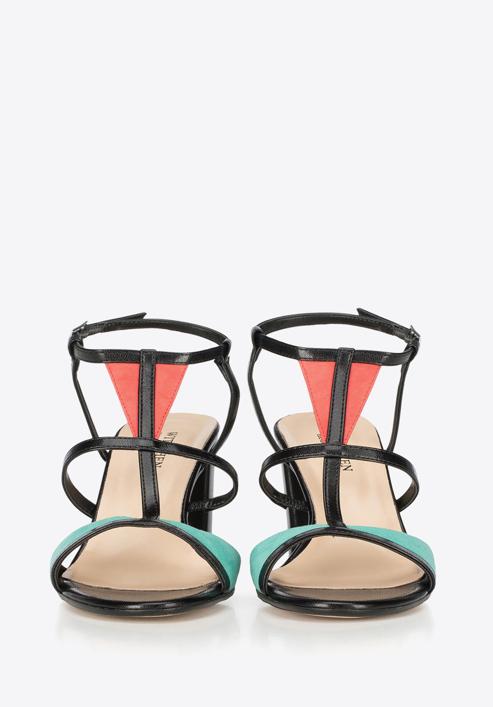 Sandale de damă cu toc, din piele, cu inserții colorate, multicolor, 90-D-404-X-37, Fotografie 4
