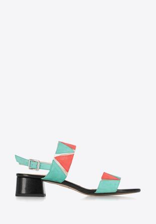 Sandale din piele pe cu toc pătrat jos cu inserții colorate, multicolor, 90-D-405-X-36, Fotografie 1