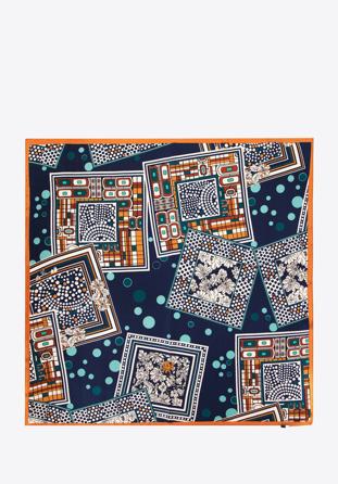 Dámský velký vzorovaný hedvábný šátek, námořnická modro-oranžová, 97-7D-S02-X4, Obrázek 1