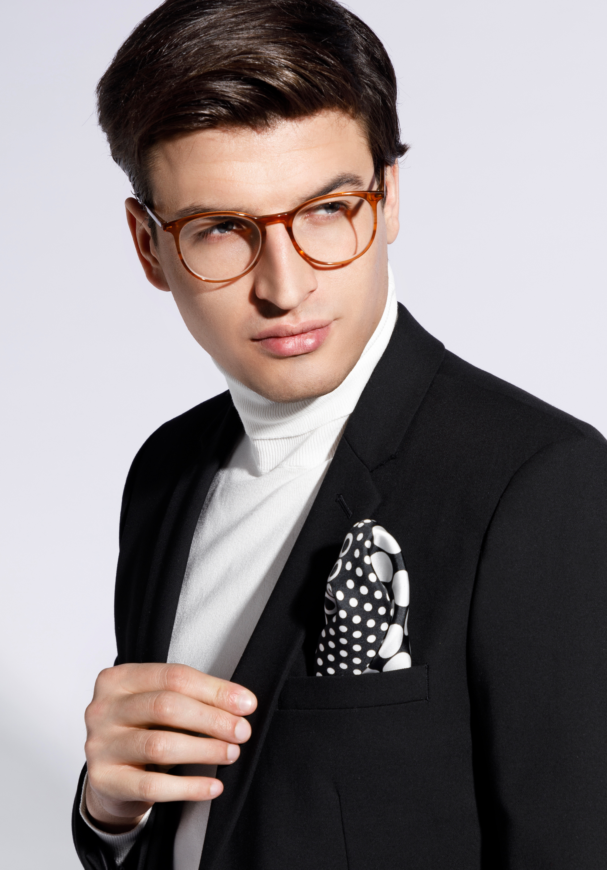 Batistă de buzunar din mătase cu model, negru - alb, 96-7P-001-X24, Fotografie 1