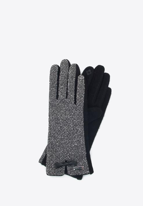 Mănuși de damă cu model melange, negru - alb, 47-6A-006-1X-U, Fotografie 1