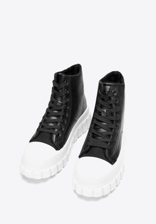 Pantofi damă de tip platformă, negru - alb, 97-DP-800-10-39, Fotografie 1