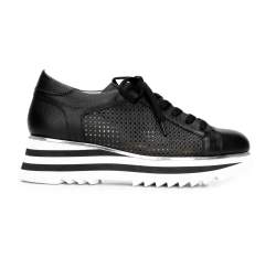 Sneakers damă din piele perforată, negru - alb, 92-D-104-1-41, Fotografie 1
