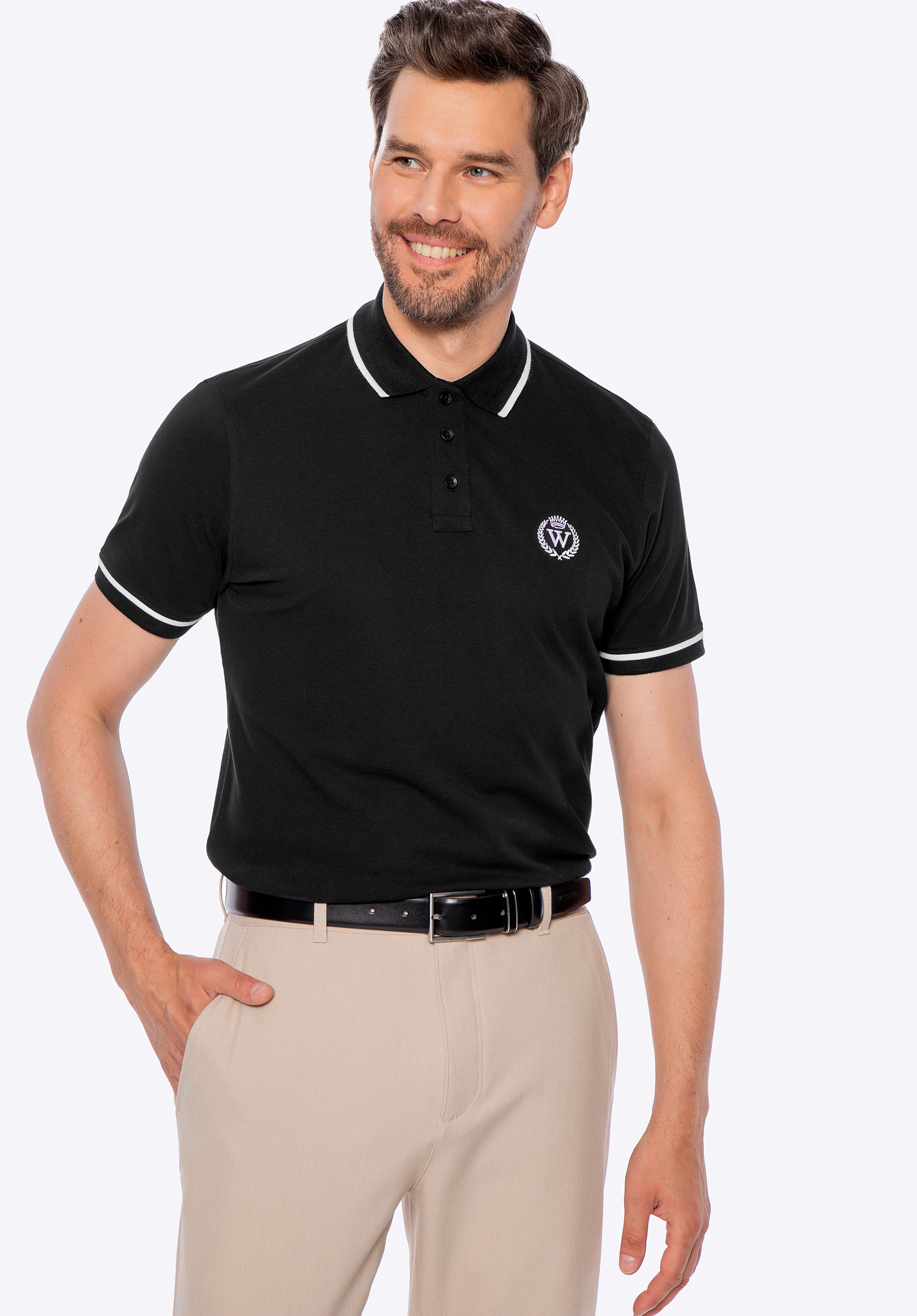 Tricou polo bărbătesc din bumbac, negru - alb, M0-99-102-1-M, Fotografie 1