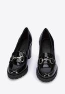 Pantofi damă cu toc lat din piele lăcuite pe platformă, negru - argintiu, 95-D-100-1-38, Fotografie 2