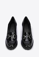 Pantofi damă cu toc lat din piele lăcuite pe platformă, negru - argintiu, 95-D-100-1-39_5, Fotografie 3
