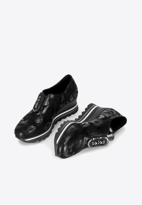 Sneakerși metalici damă pe platformă, negru - argintiu, 92-D-656-S-41, Fotografie 3