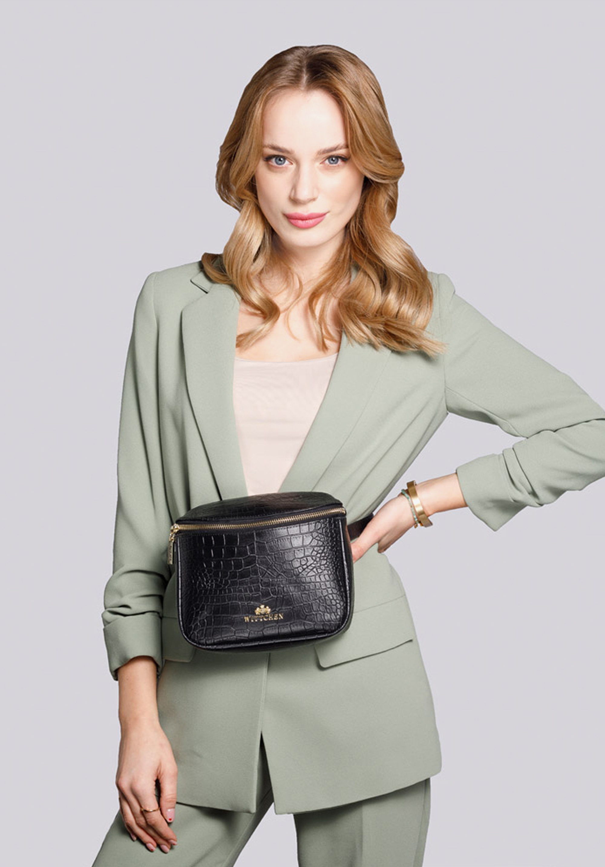 Borsetă de damă din piele cu model dreptunghiular, negru - auriu, 92-4E-655-1C, Fotografie 1