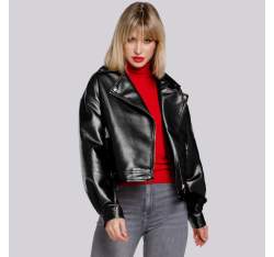 Geacă ramones de damă oversize cu curea, negru - auriu, 94-9P-100-1G-3XL, Fotografie 1