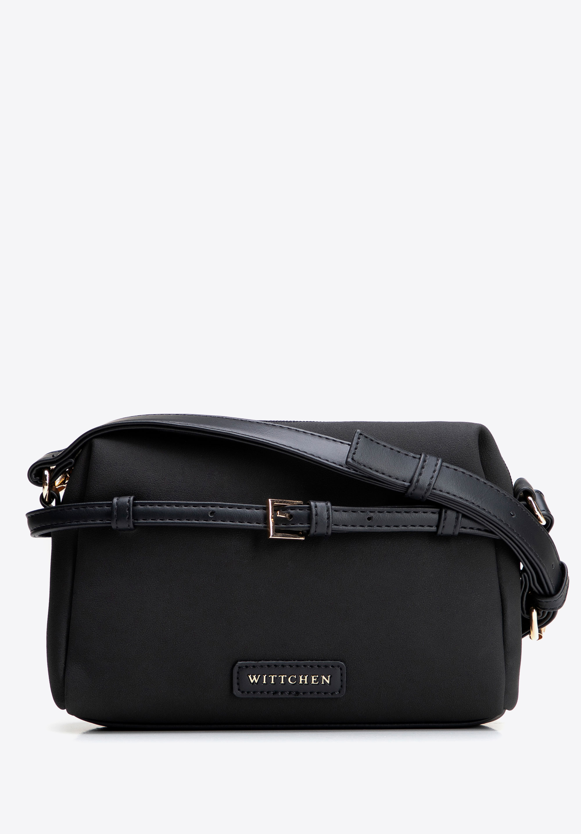 Geantă crossbody din piele ecologică cu curea decorativă, negru - auriu, 101-4Y-420-1G, Fotografie 1