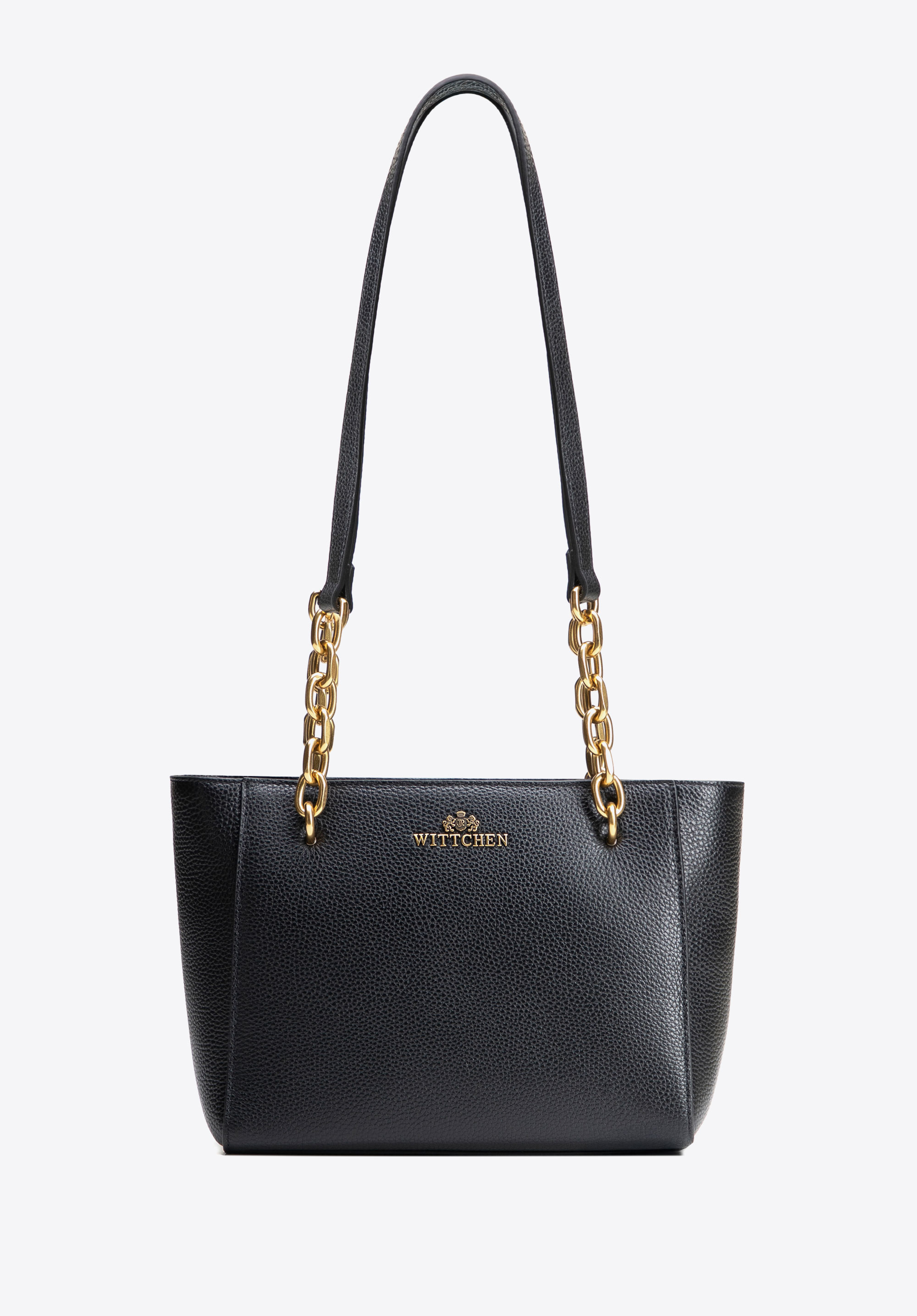 Geantă de damă din piele, negru - auriu, 100-4E-604-0, Fotografie 1