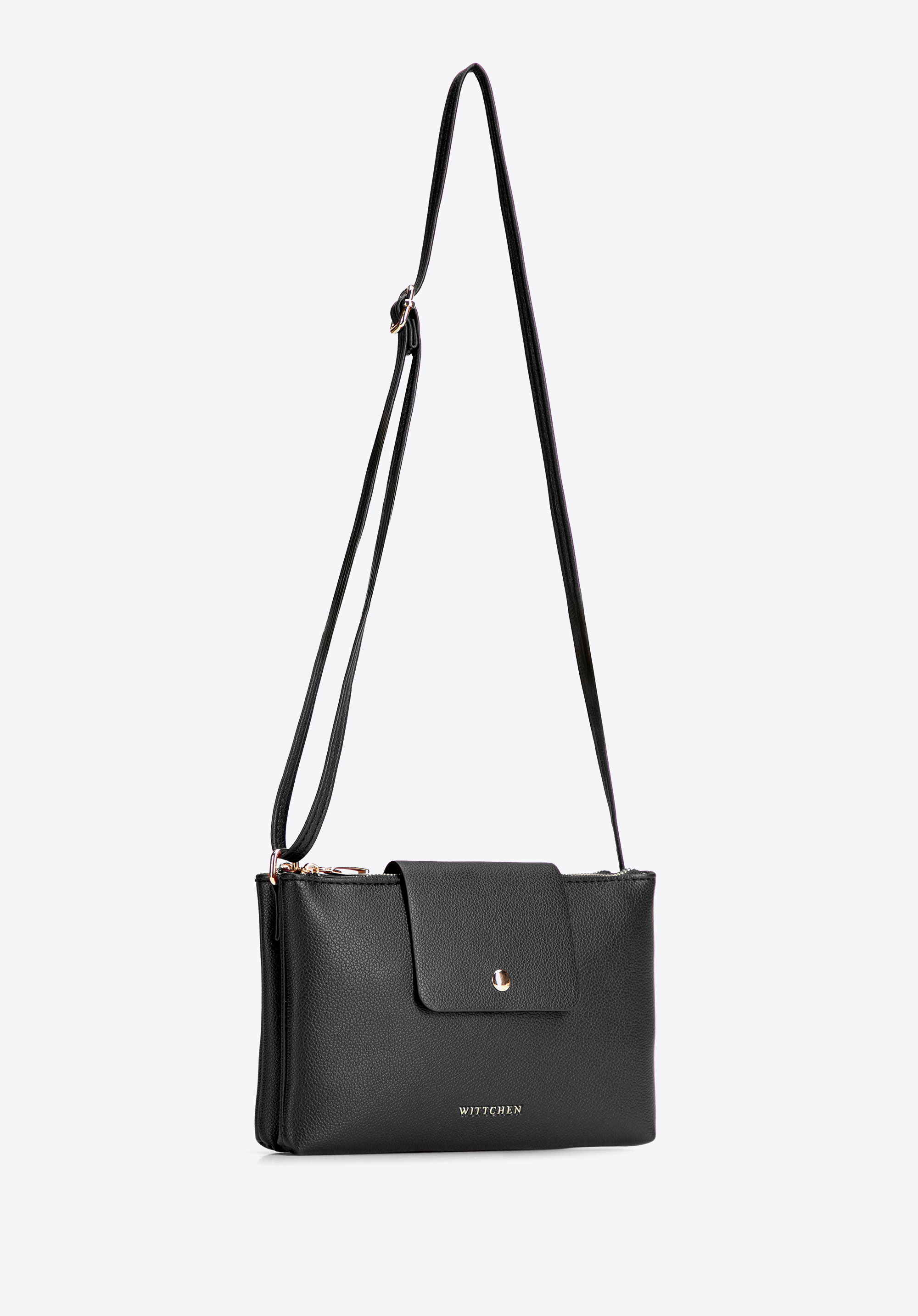 Geantă mică de damă tip crossbody cu două compartimente, negru - auriu, 104-4Y-506-1, Fotografie 1