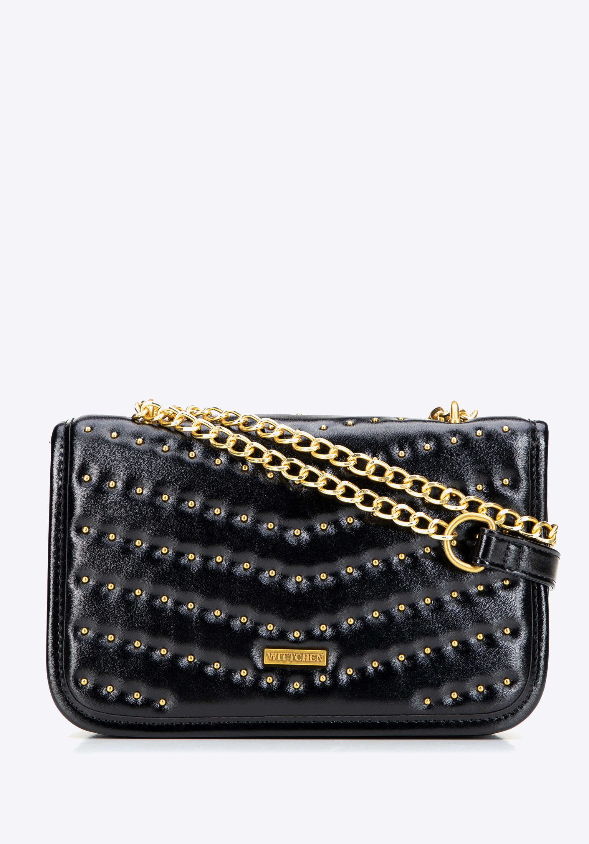 Geantă crossbody din piele ecologică cu ținte, negru - auriu, 101-4Y-428-G1, Fotografie 1