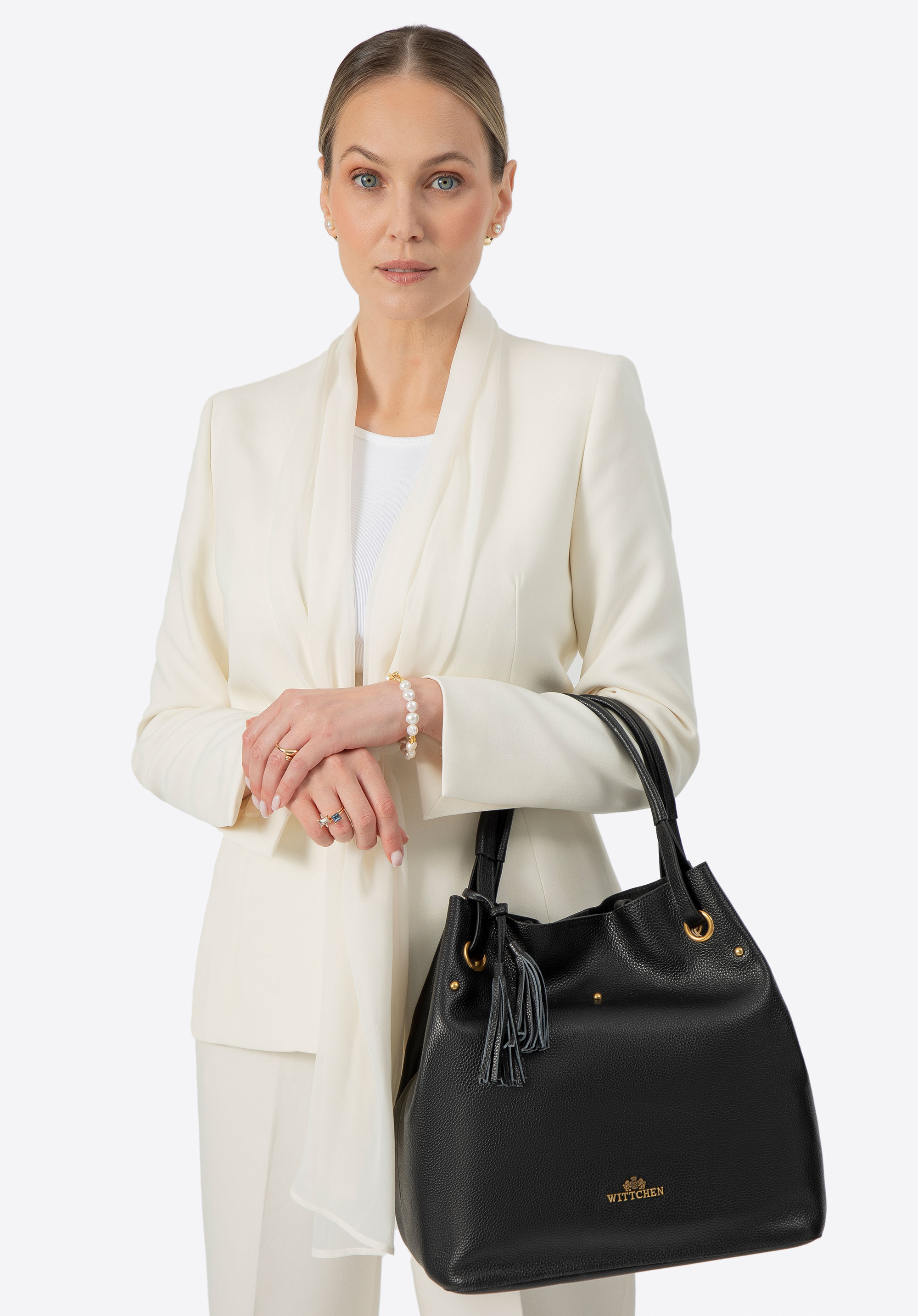 Geantă mare hobo din piele, negru - auriu, 100-4E-633-1G, Fotografie 4