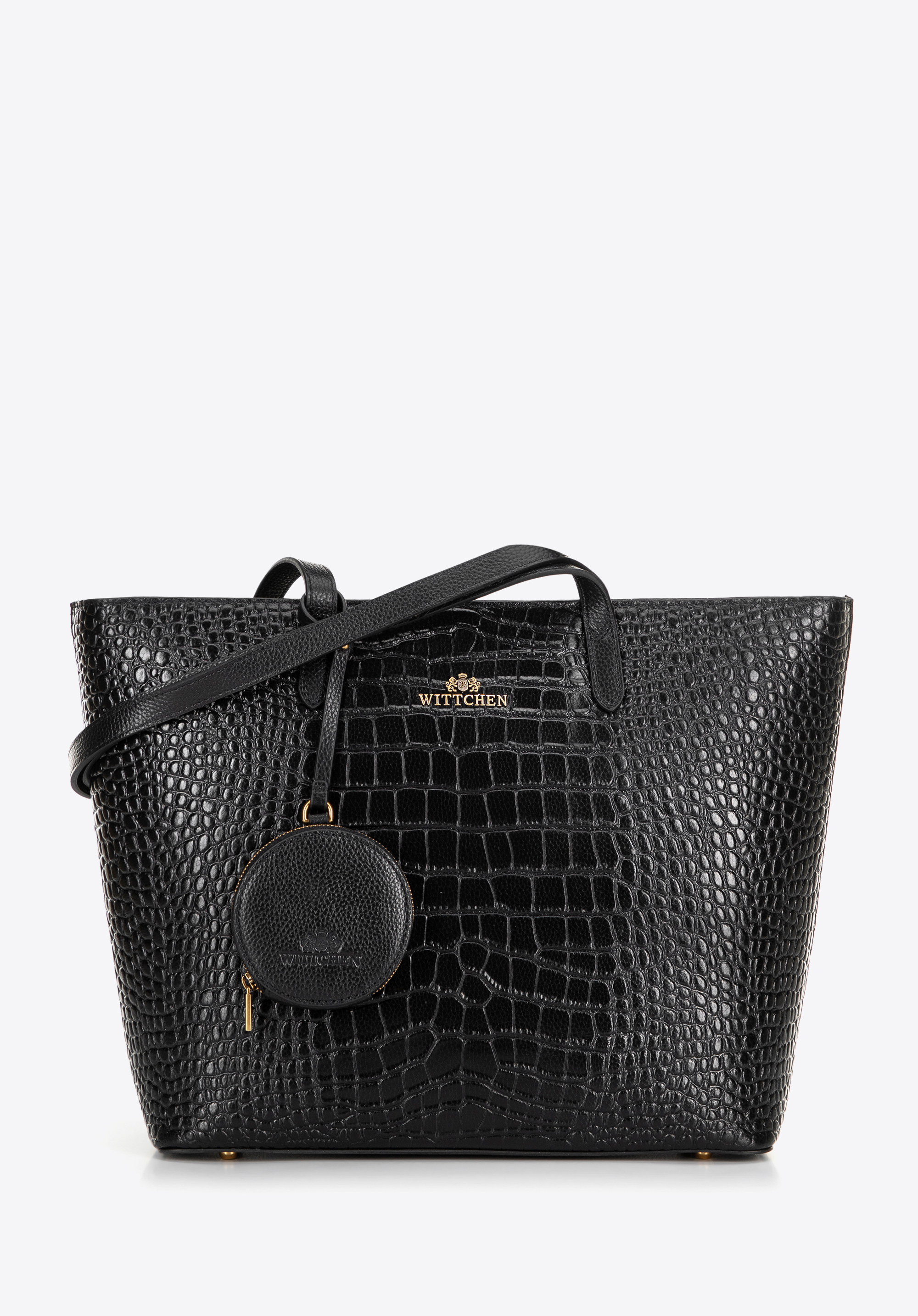 Geantă shopper damă din piele cu model croco negru-auriu