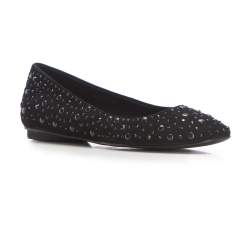 Balerini din nubuck cu cristale, negru, 86-D-656-1-35, Fotografie 1