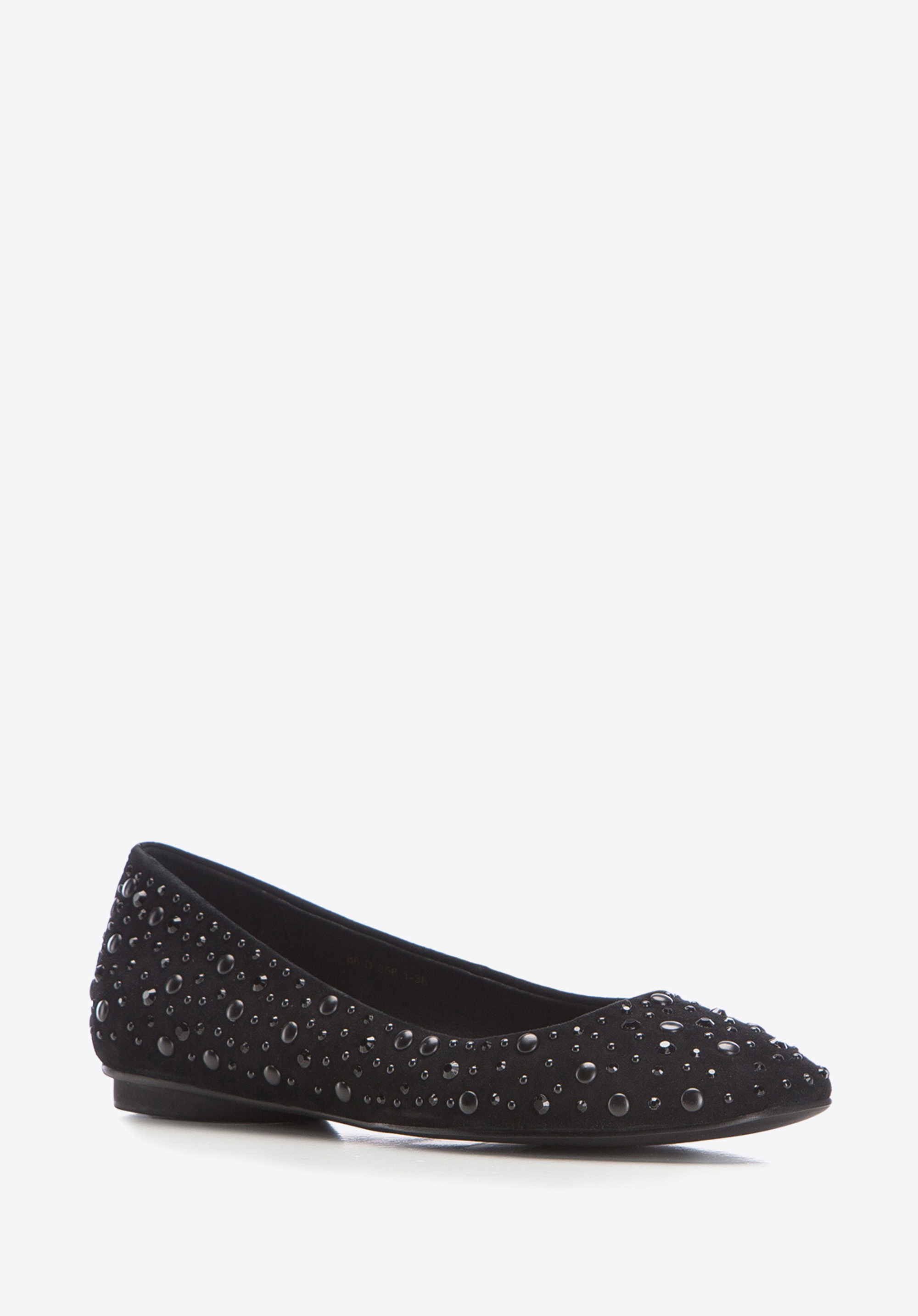 Balerini din nubuck cu cristale, negru, 86-D-656-1-36, Fotografie 1