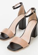 Sandale de damă din piele bicolore cu toc lat, negru - bej, 94-D-958-9-36, Fotografie 7