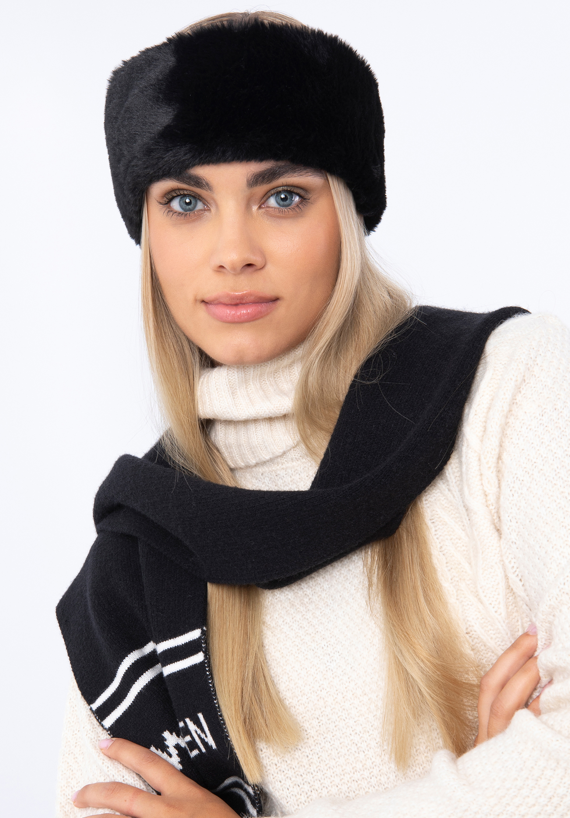 Bandă de cap din blană artificială pentru femei, negru, 97-7F-200-1, Fotografie 1