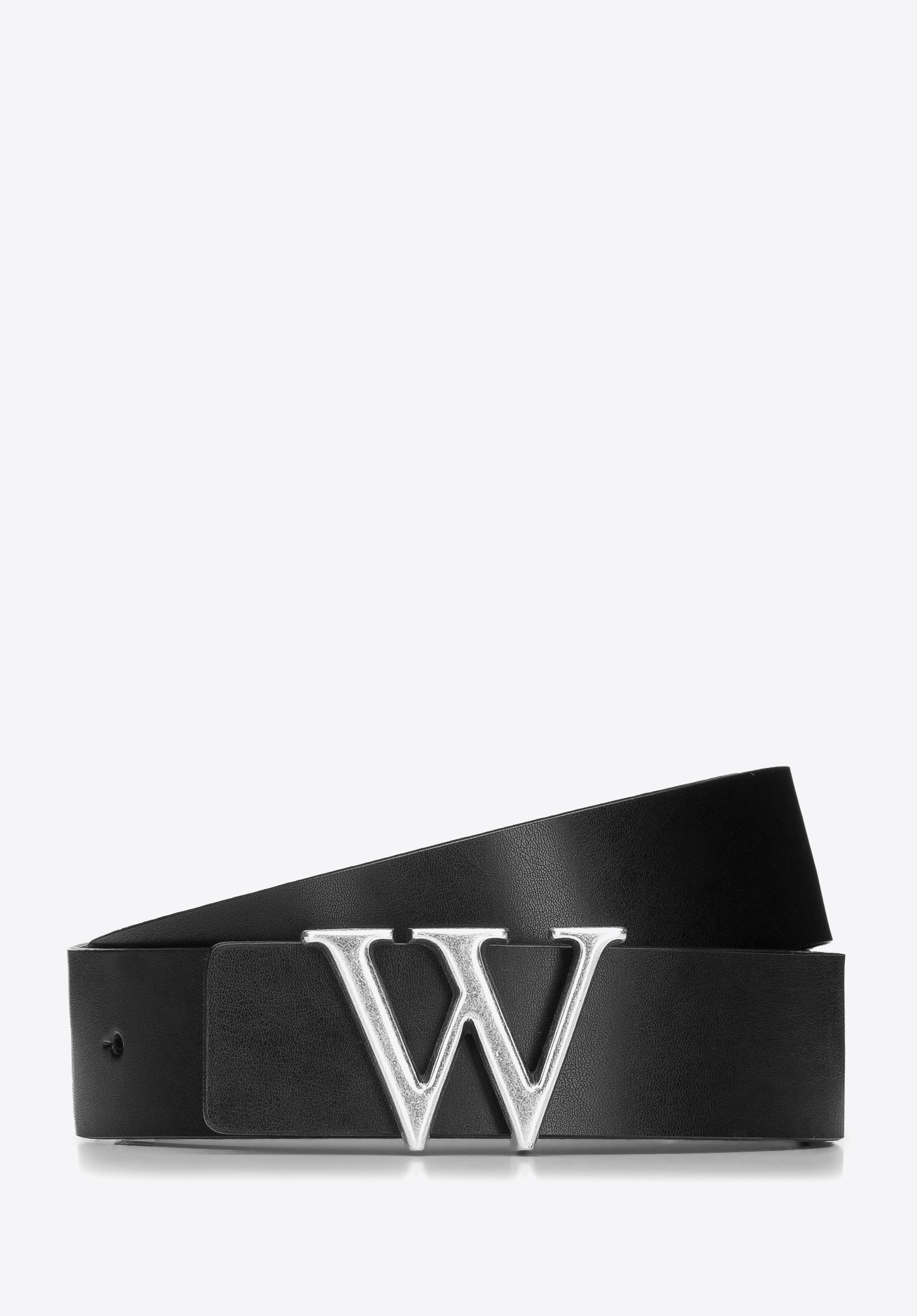 Curea de damă cu litera „W”, negru - bleumarin, 93-8D-206-1-S, Fotografie 1