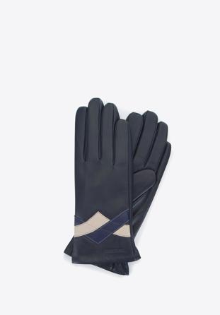 Mănuși damă din piele contrastante, negru - bleumarin, 39-6-645-GC-L, Fotografie 1
