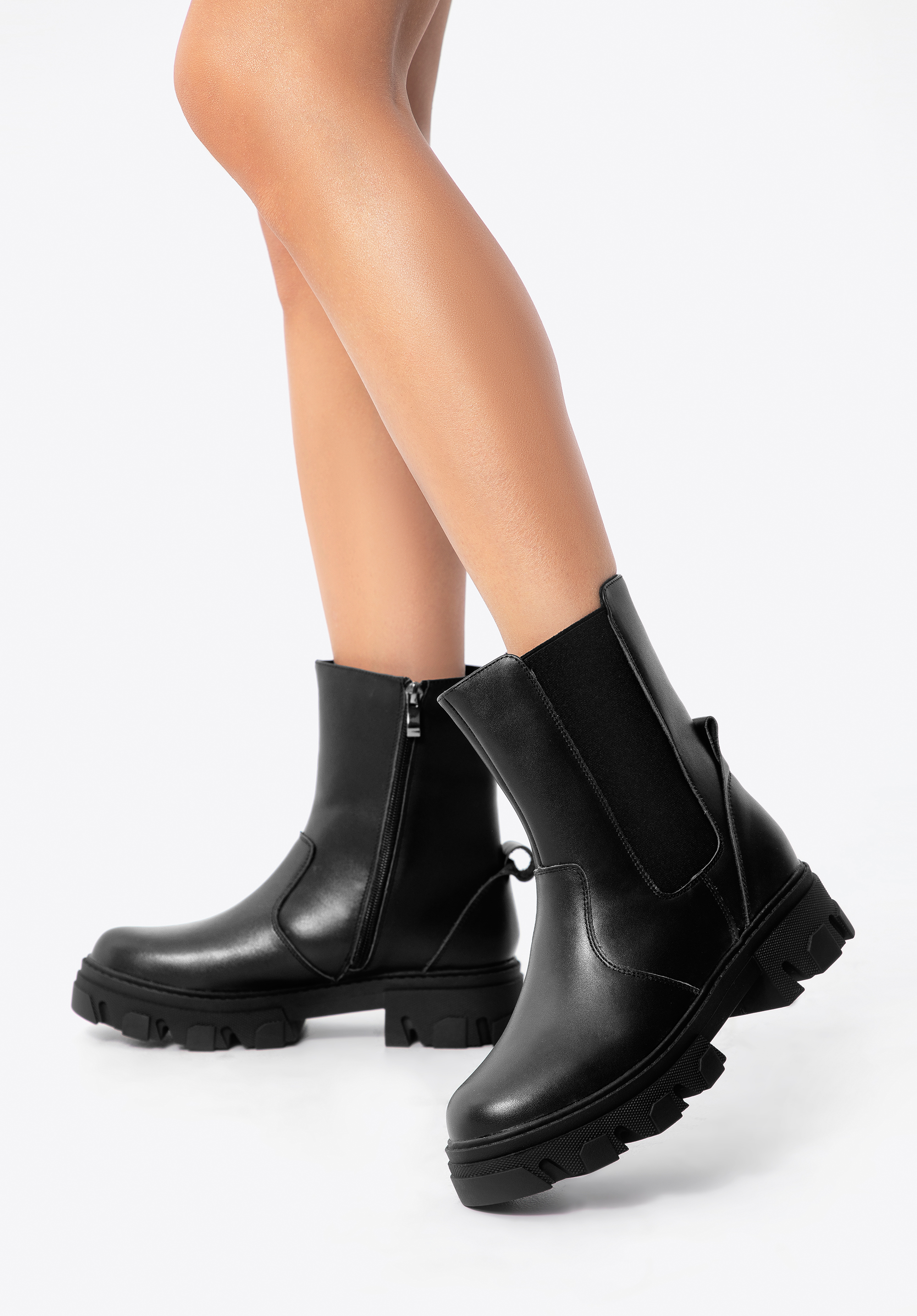 Botine cu platformă din piele, negru, 97-D-858-1-39, Fotografie 1