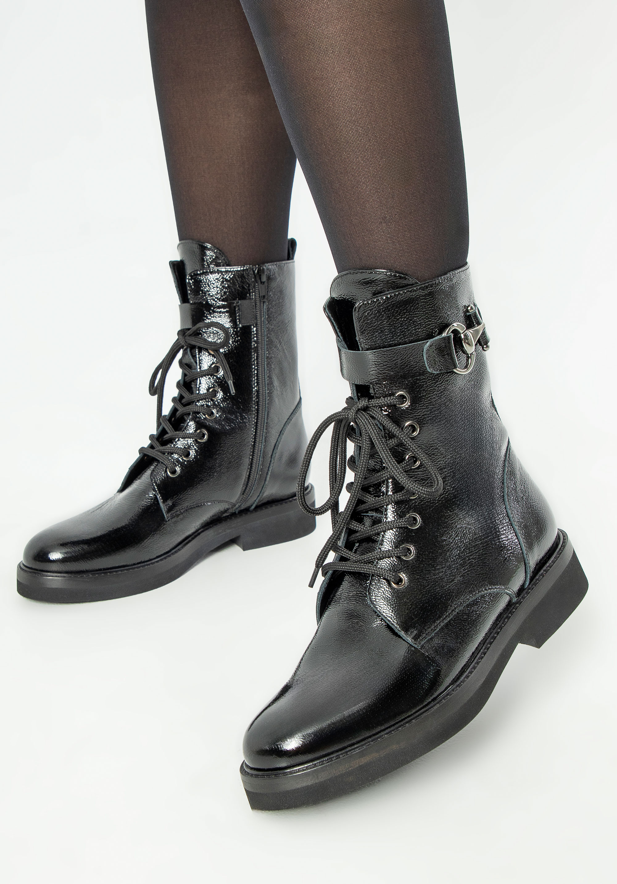 Botine de damă din piele cu baretă decorativă, negru, 99-D-113-1-36, Fotografie 1