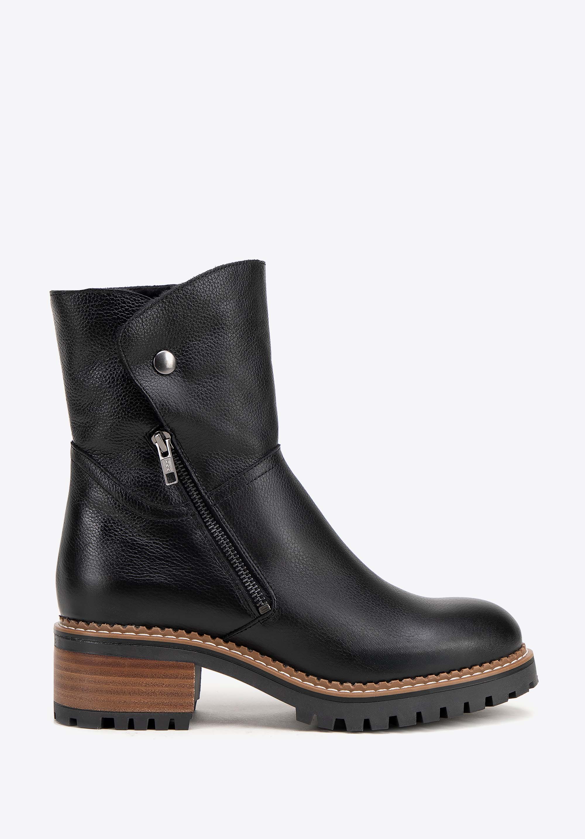 Botine de damă din piele cu fermoar diagonal, negru, 99-D-304-1-40, Fotografie 1