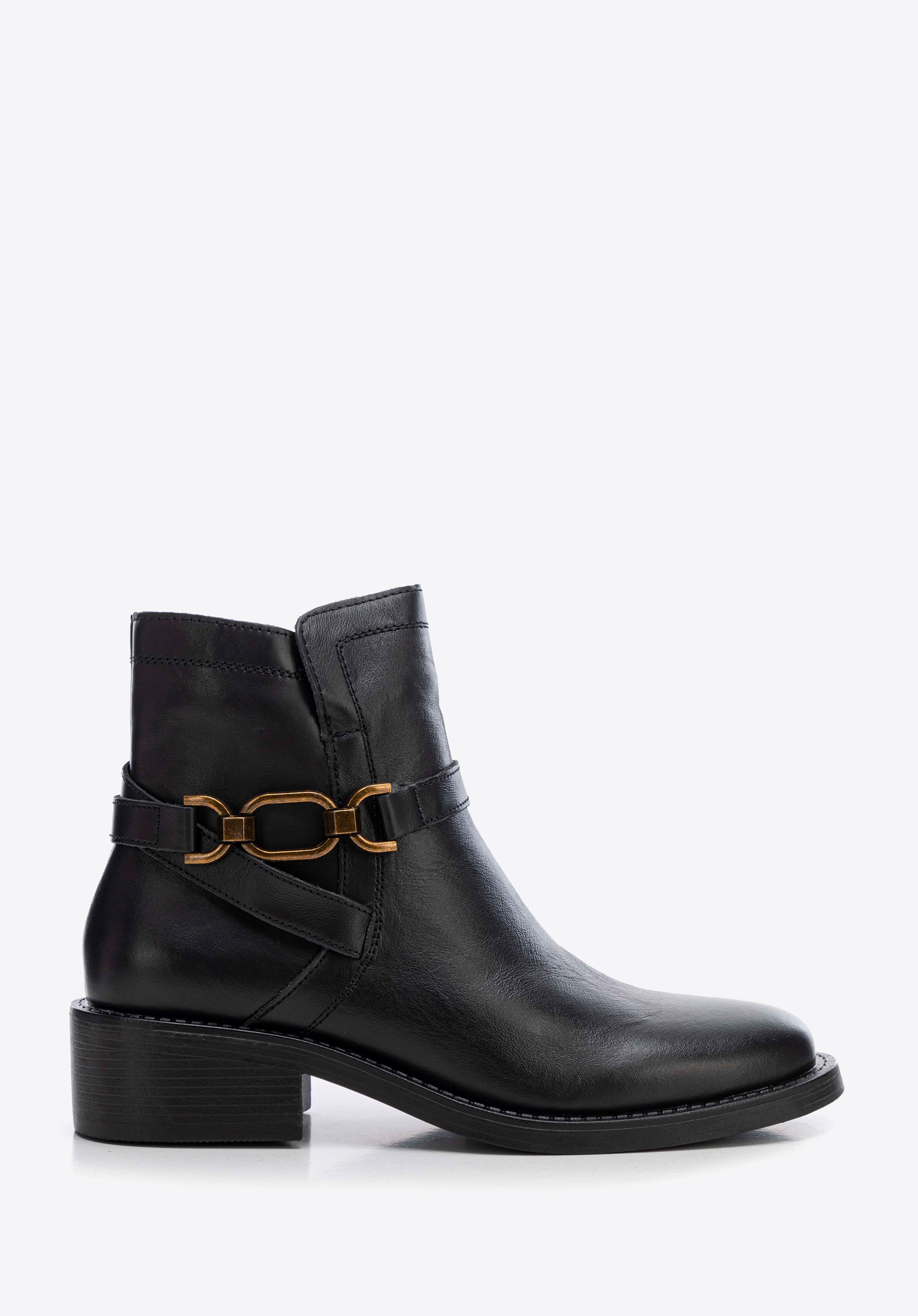 Botine de damă din piele cu lanț decorativ, negru, 99-D-400-1-38, Fotografie 1